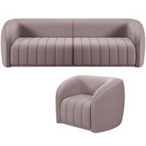 Kit Sofá 4 Lugares Para Sala 292cm Com 01 Poltrona Lazio M03 Veludo Rosê - Lyam Decor Kit Sofá 4 Lugares Para Sala 292cm Com 01 Poltrona Lazio M03 Veludo Rosê - Lyam Decor