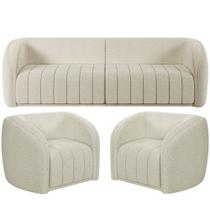 Kit Sofá 4 Lugares Para Sala 292cm com 02 Poltronas Lazio M03 Bouclê Bege Claro - Lyam Decor Kit Sofá 4 Lugares Para Sala 292cm com 02 Poltronas Lazio M03 Bouclê Bege Claro - Lyam Decor