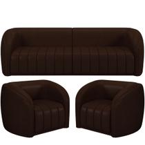 Kit Sofá 4 Lugares Para Sala 292cm com 02 Poltronas Lazio M03 Corano Marrom - Lyam Decor Kit Sofá 4 Lugares Para Sala 292cm com 02 Poltronas Lazio M03 Corano Marrom - Lyam Decor