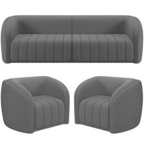 Kit Sofá 4 Lugares Para Sala 292cm com 02 Poltronas Lazio M03 Veludo Cinza - Lyam Decor Kit Sofá 4 Lugares Para Sala 292cm com 02 Poltronas Lazio M03 Veludo Cinza - Lyam Decor