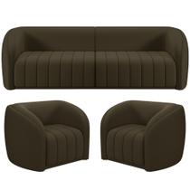 Kit Sofá 4 Lugares Para Sala 292cm com 02 Poltronas Lazio M03 Veludo Marrom - Lyam Decor