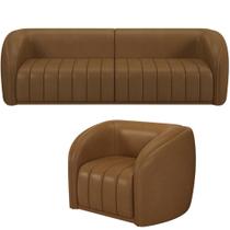 Kit Sofá 4 Lugares Para Sala Estar 252 Cm Com 01 Poltrona Lazio M03 material sintético Whisky - Lyam Decor