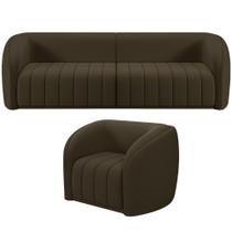 Kit Sofá 4 Lugares Para Sala Estar 252 cm com 01 Poltrona Lazio M03 Veludo Marrom - Lyam Decor