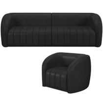 Kit Sofá 5 Lugares Para Sala 332cm Com 01 Poltrona Lazio M03 Corano Preto - Lyam Decor Kit Sofá 5 Lugares Para Sala 332cm Com 01 Poltrona Lazio M03 Corano Preto - Lyam Decor