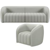 Kit Sofá 5 Lugares Para Sala 332cm com 01 Poltrona Lazio M03 Veludo Creme - Lyam Decor Kit Sofá 5 Lugares Para Sala 332cm com 01 Poltrona Lazio M03 Veludo Creme - Lyam Decor