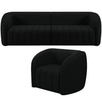 Kit Sofá 5 Lugares Para Sala 332cm com 01 Poltrona Lazio M03 Veludo Preto - Lyam Decor Kit Sofá 5 Lugares Para Sala 332cm com 01 Poltrona Lazio M03 Veludo Preto - Lyam Decor