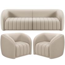Kit Sofá 5 Lugares Para Sala 332cm Com 02 Poltronas Lazio M03 Veludo Bege - Lyam Decor Kit Sofá 5 Lugares Para Sala 332cm Com 02 Poltronas Lazio M03 Veludo Bege - Lyam Decor