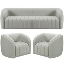 Kit Sofá 5 Lugares Para Sala 332cm Com 02 Poltronas Lazio M03 Veludo Creme - Lyam Decor