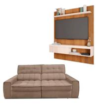 Kit Sofá América 3 Lugares Com Painel Esmeralda Freijo/off White/bege