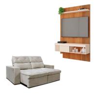 Kit Sofá Cheer Solar 3 Lugares Retrátil Reclinável com Painel TV 45 Jade Caemmun