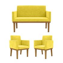 Kit Sofá Com Base Reforçada + 2 Poltronas Sala De Estar Cor:amarelo Kit Sofá Com Base Reforçada + 2 Poltronas Sala De Estar Cor:amarelo