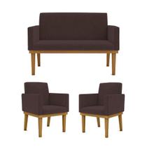 Kit Sofá Com Base Reforçada + 2 Poltronas Sala De Estar Cor:marrom Kit Sofá Com Base Reforçada + 2 Poltronas Sala De Estar Cor:marrom