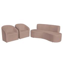 Kit Sofá Curvo Amsterdã 140cm e 2 Poltronas Luiza Max Linho