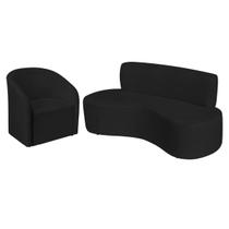 Kit Sofá Curvo Amsterdã 140cm e Poltrona Luiza Max Bouclé