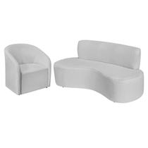 Kit Sofá Curvo Amsterdã 140cm e Poltrona Luiza Max Linho