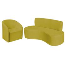 Kit Sofá Curvo Amsterdã 140cm e Poltrona Luiza Max Suede