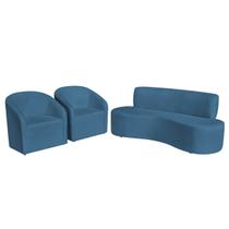 Kit Sofá Curvo Amsterdã 160cm e 2 Poltronas Luiza Max Linho