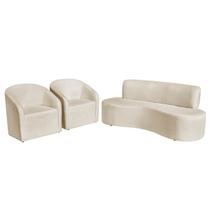 Kit Sofá Curvo Amsterdã 160cm e 2 Poltronas Luiza Max Linho