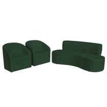 Kit Sofá Curvo Amsterdã 160cm e 2 Poltronas Luiza Max Suede