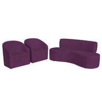 Kit Sofá Curvo Amsterdã 160cm e 2 Poltronas Luiza Max Suede