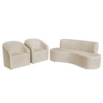 Kit Sofá Curvo Amsterdã 180cm e 2 Poltronas Luiza Max Bouclé