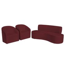 Kit Sofá Curvo Amsterdã 180cm e 2 Poltronas Luiza Max Suede