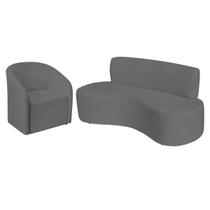 Kit Sofá Curvo Amsterdã 180cm e Poltrona Luiza Max Suede