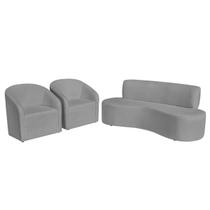 Kit Sofá Curvo Amsterdã 200cm e 2 Poltronas Luiza Max Bouclé Kit Sofá Curvo Amsterdã 200cm e 2 Poltronas Luiza Max Bouclé