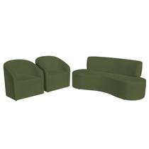 Kit Sofá Curvo Amsterdã 200cm e 2 Poltronas Luiza Max Linho