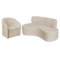 Kit Sofá Curvo Amsterdã 200cm e Poltrona Luiza Max Bouclé
