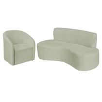 Kit Sofá Curvo Amsterdã 200cm e Poltrona Luiza Max Bouclé