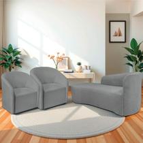 Kit Sofá Curvo França 140cm L.E e 2 Poltronas Luiza Max Conforto, Elegância e Design Moderno Bouclé