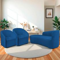 Kit Sofá Curvo França 140cm L.E e 2 Poltronas Luiza Max Conforto, Elegância e Design Moderno Linho