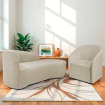 Kit Sofá Curvo França 140cm LD. e Poltrona Luiza Max Conforto, Elegância e Design Moderno Linho