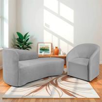 Kit Sofá Curvo França 140cm LD. e Poltrona Luiza Max Conforto, Elegância e Design Moderno Linho