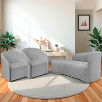 Kit Sofá Curvo França 160cm L.E e 2 Poltronas Luiza Max Conforto, Elegância e Design Moderno Linho