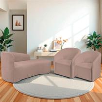 Kit Sofá Curvo França 160cm LD. e 2 Poltronas Luiza Max Conforto, Elegância e Design Moderno Linho