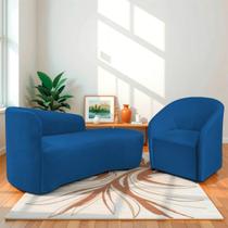 Kit Sofá Curvo França 160cm LD. e Poltrona Luiza Max Conforto, Elegância e Design Moderno Linho