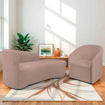Kit Sofá Curvo França 160cm LD. e Poltrona Luiza Max Conforto, Elegância e Design Moderno Linho