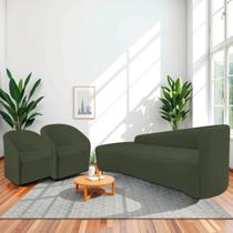 Kit Sofá Curvo França 180cm L.E e 2 Poltronas Luiza Max Conforto, Elegância e Design Moderno Linho