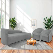 Kit Sofá Curvo França 180cm LD. e 2 Poltronas Luiza Max Conforto, Elegância e Design Moderno Bouclé