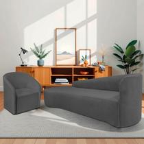 Kit Sofá Curvo França 200cm L.E e Poltrona Luiza Max Conforto, Elegância e Design Moderno Linho