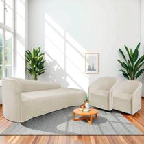 Kit Sofá Curvo França 200cm LD. e 2 Poltronas Luiza Max Conforto, Elegância e Design Moderno Bouclé