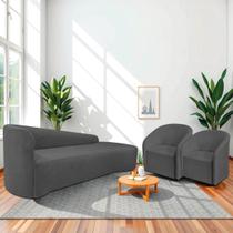 Kit Sofá Curvo França 250cm LD. e 2 Poltronas Luiza Max Conforto, Elegância e Design Moderno Linho