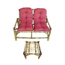 Kit Sofá De Bambu 2 Lugares Com Almofadas Para Área Vermelho Kit Sofá De Bambu 2 Lugares Com Almofadas Para Área Vermelho