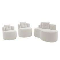 Kit Sofá e 02 Poltronas Orgânicas Living Bob com Almofadas Bouclê Off White - Desk Design Kit Sofá e 02 Poltronas Orgânicas Living Bob com Almofadas Bouclê Off White - Desk Design