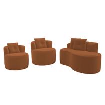 Kit Sofá e 02 Poltronas Orgânicas Living Bob com Almofadas Bouclê Terracota - Desk Design