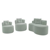 Kit Sofá e 02 Poltronas Orgânicas Living Bob com Almofadas Bouclê Verde Menta - Desk Design Kit Sofá e 02 Poltronas Orgânicas Living Bob com Almofadas Bouclê Verde Menta - Desk Design