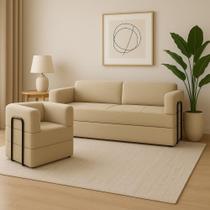 Kit Sofá E Poltrona Na Caixa Modular Helen Para A Sala Bege Kit Sofá E Poltrona Na Caixa Modular Helen Para A Sala Bege