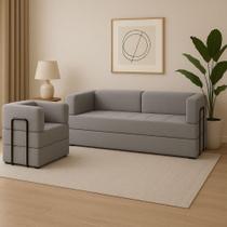 Kit Sofá E Poltrona Na Caixa Modular Helen Para A Sala Cinza Kit Sofá E Poltrona Na Caixa Modular Helen Para A Sala Cinza